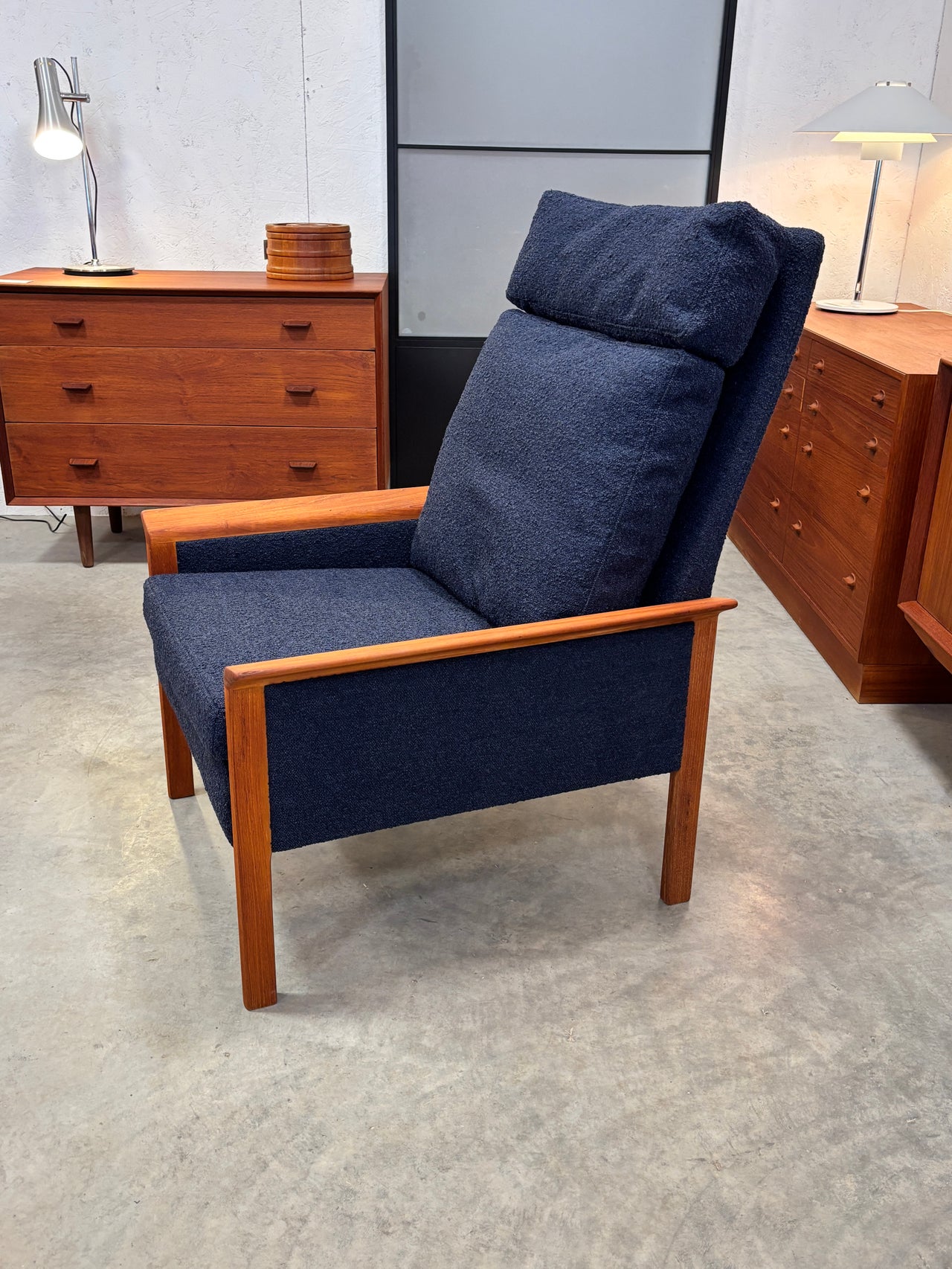 Fauteuil haut en teck par Hans Olsen pour C/S Mobler, Danemark circa 60