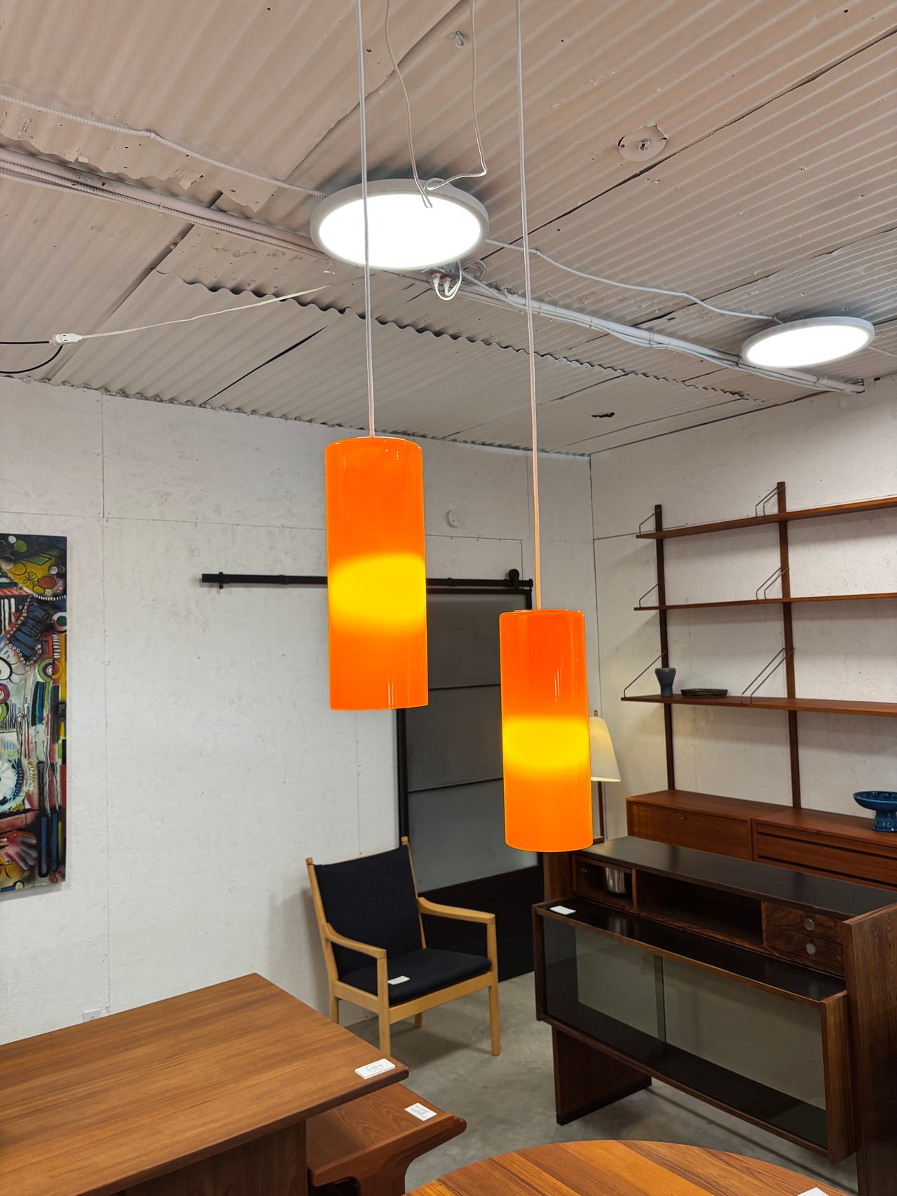 Paire de lampes suspendues mid century en verre, Danemark circa 60