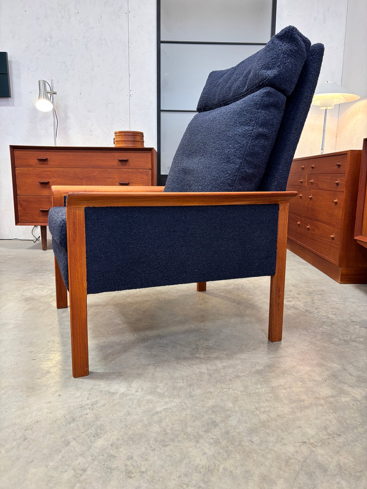 Fauteuil haut en teck par Hans Olsen pour C/S Mobler, Danemark circa 60